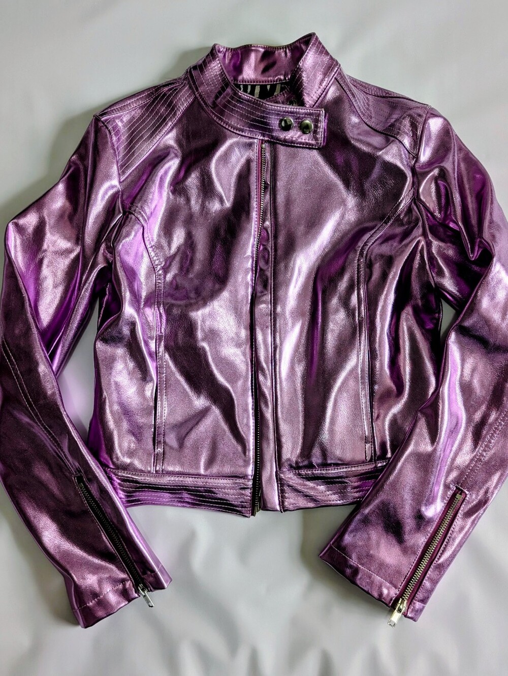 Generation Kiss for Dolls Kill Women's Shimmery Purple Cropped Moto Jacket (S)